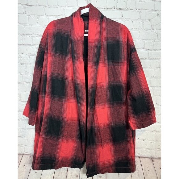 Urban Outfitters BDG red plaid flannel oversized open front shirt shacket, sz XS - Picture 1 of 7